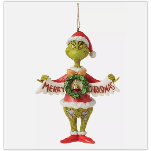 NIB Jim Shore Grinch Holding Merry Christmas Banner 5.25" Ornament 6015226 - Picture 1 of 3